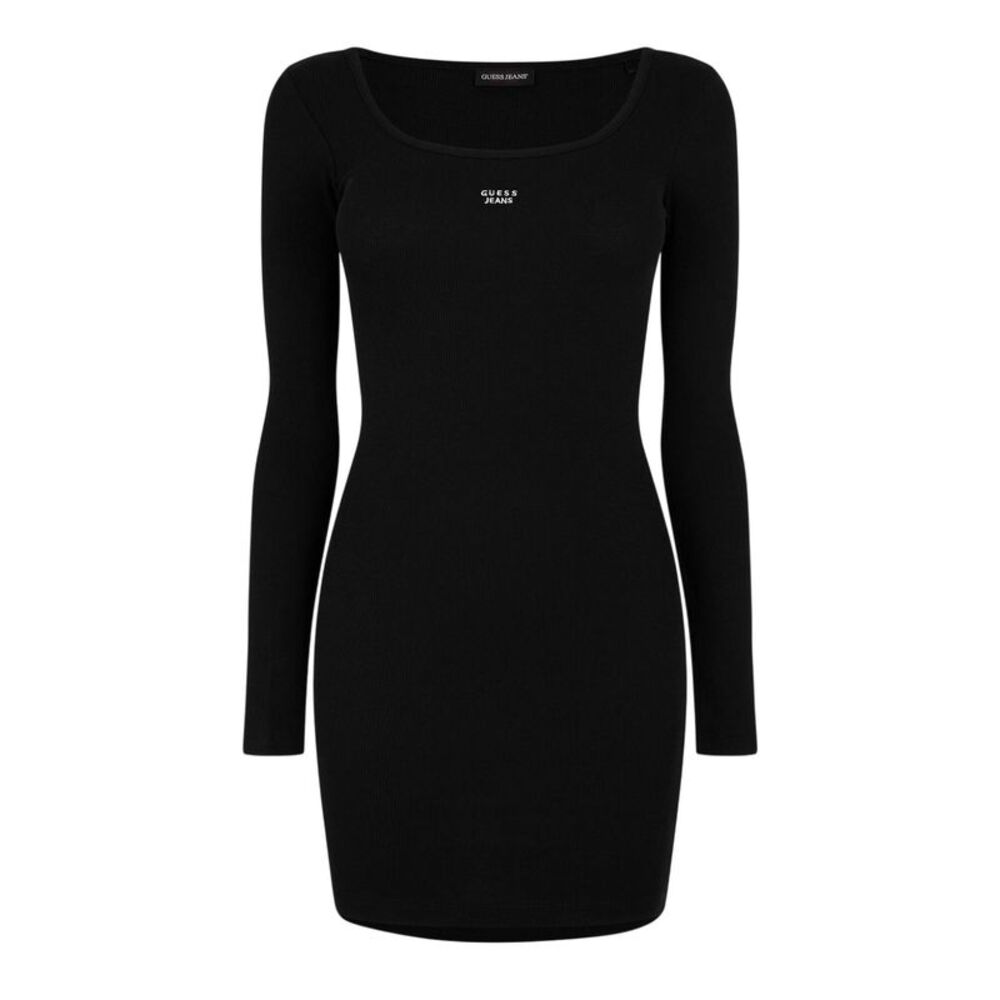 Guess Womens/Ladies Ribbed Square Neck Slim Long-Sleeved Mini Dress / Jet Black